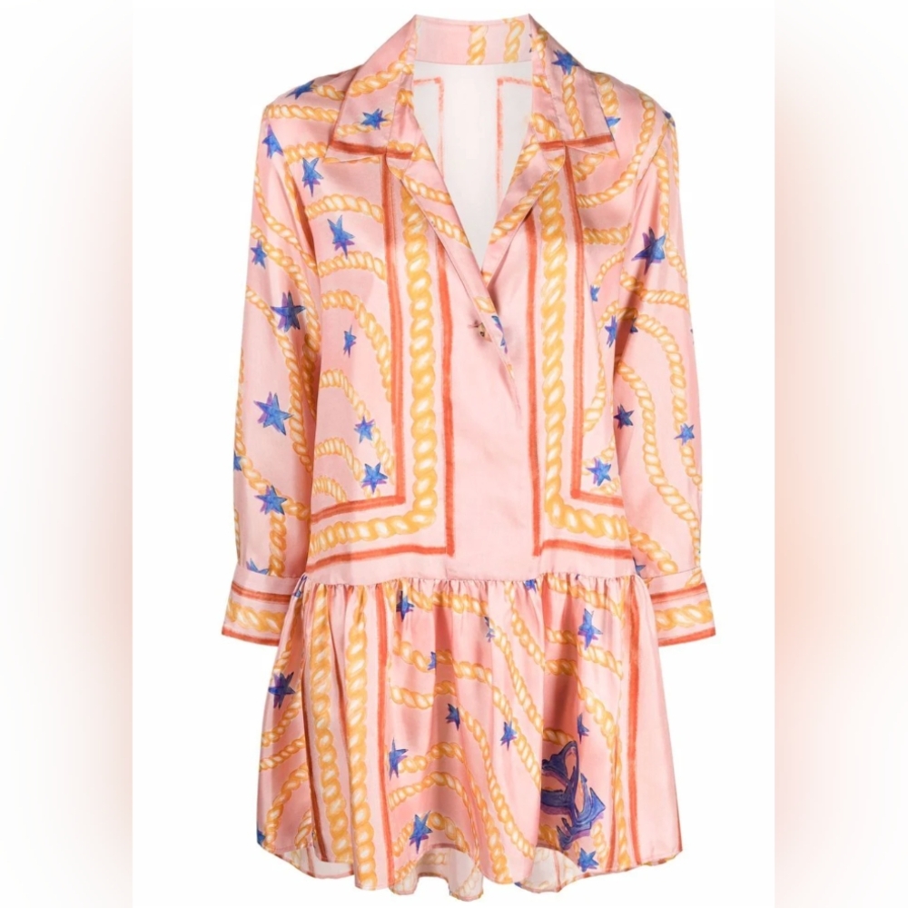 Sandro Pink & Gold Printed Mini Dress